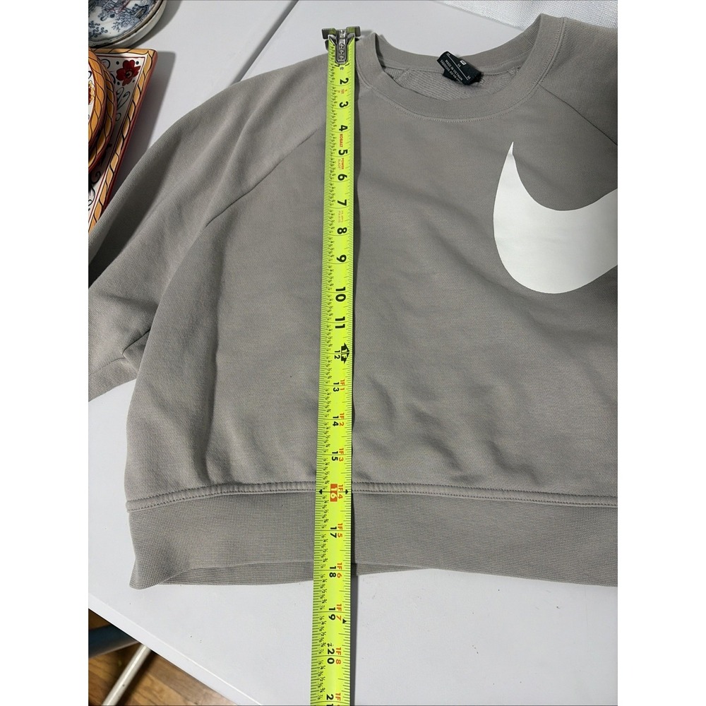 Nike Dri-FIT Cropped Swoosh Logo Sweatshirt Light Gray Womens M - Picture 6 of 10